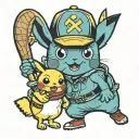 Pikachu and Bob the minion playing baseball tattoo design idea