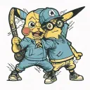 Pikachu and Bob the minion playing baseball tattoo design idea