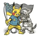 Pikachu and Bob the minion playing baseball tattoo design idea