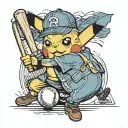 Pikachu and Bob the minion playing baseball tattoo design idea