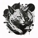 A simiese cat with cybernetic enhancements inspired by gaming aesthetics tattoo design idea