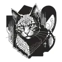 A simiese cat with cybernetic enhancements inspired by gaming aesthetics tattoo design idea