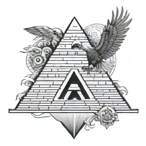 pyramid with Mayan calendar and eagle  tattoo design idea