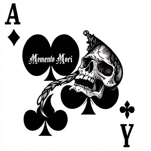 "Memento Mori" 2 of hearts and 7 of spades playing card tattoo design idea