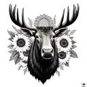 moose head filed with mandala and and sunflowers tattoo design idea