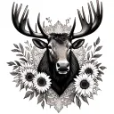 moose head filed with mandala and and sunflowers tattoo design idea