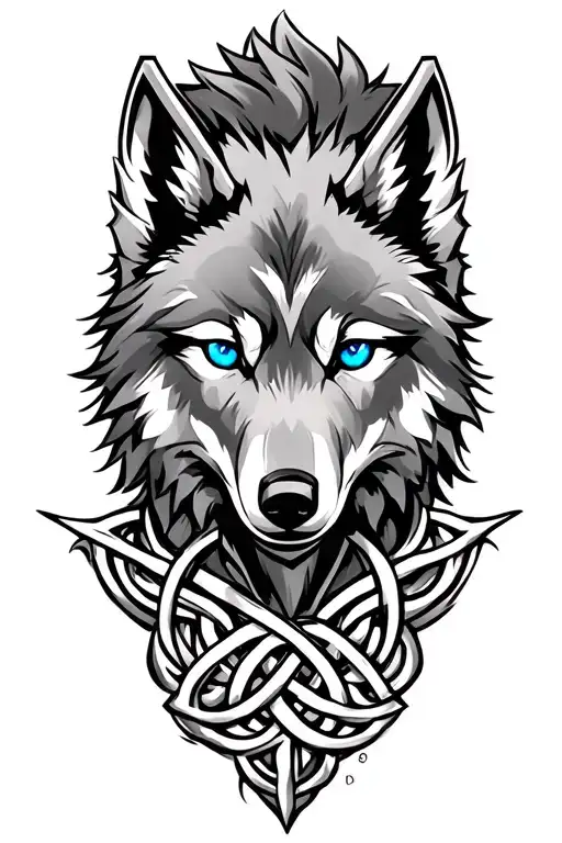wolf with blue eyes on armor tattoo design featuring Celtic trinity knot  tattoo design idea