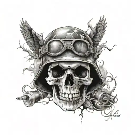 skull with world war 2 helmet on top tattoo design idea
