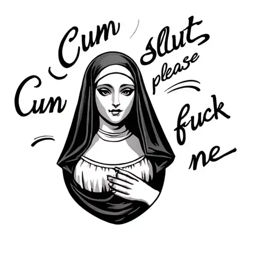 "Cum slut     please fuck me" Slut Nun tattoo design idea