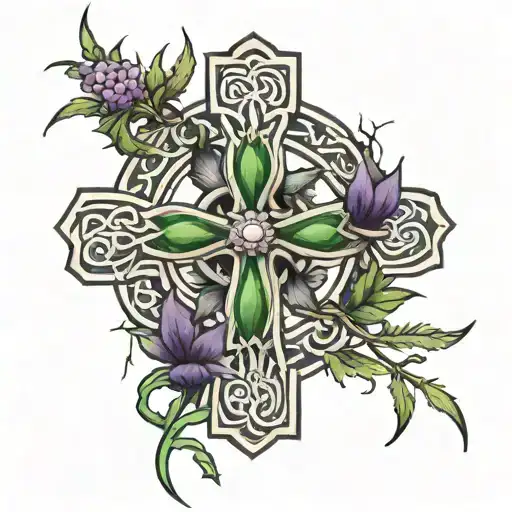 Celtic cross and thistle intertwined tattoo design idea