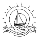 bright sun with rays. sailing boat with waves tattoo design idea