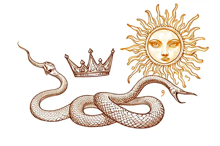 snake and crown and a sun tattoo design idea