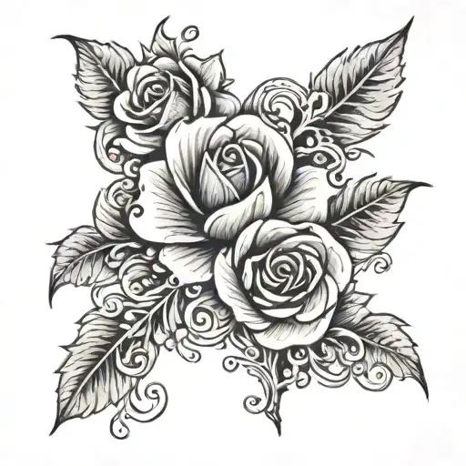 "number 3" flowers tattoo design idea