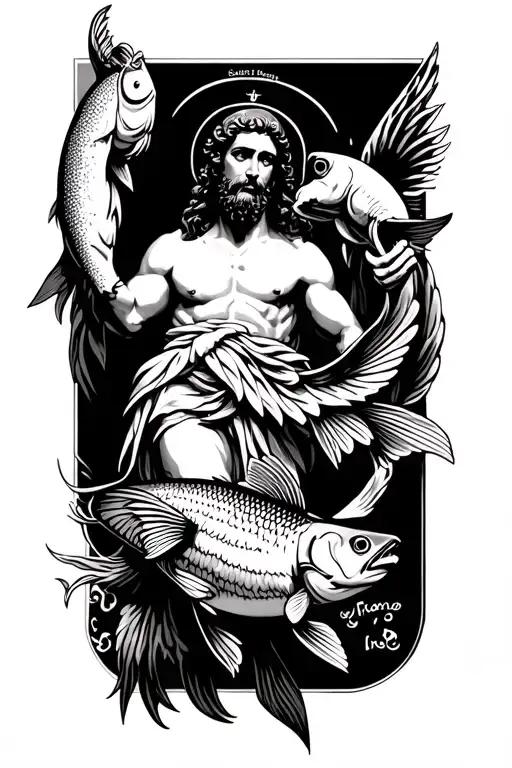 saint raphael with fish tattoo design idea