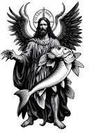 saint raphael with fish tattoo design idea