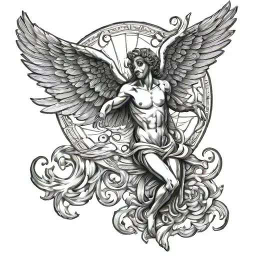 angel icarus burn wings sun tattoo design idea