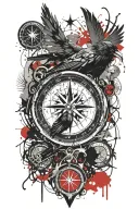 compass raven tattoo design idea