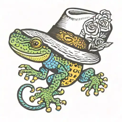 gecko with a hat tattoo design idea
