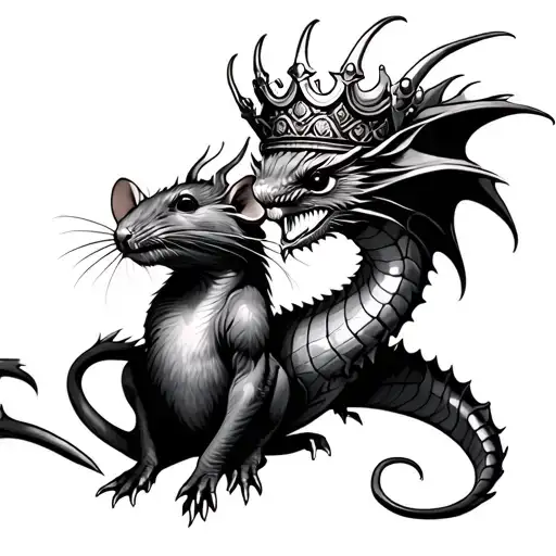 Dragon and a Rat with a Queen crown tattoo design idea