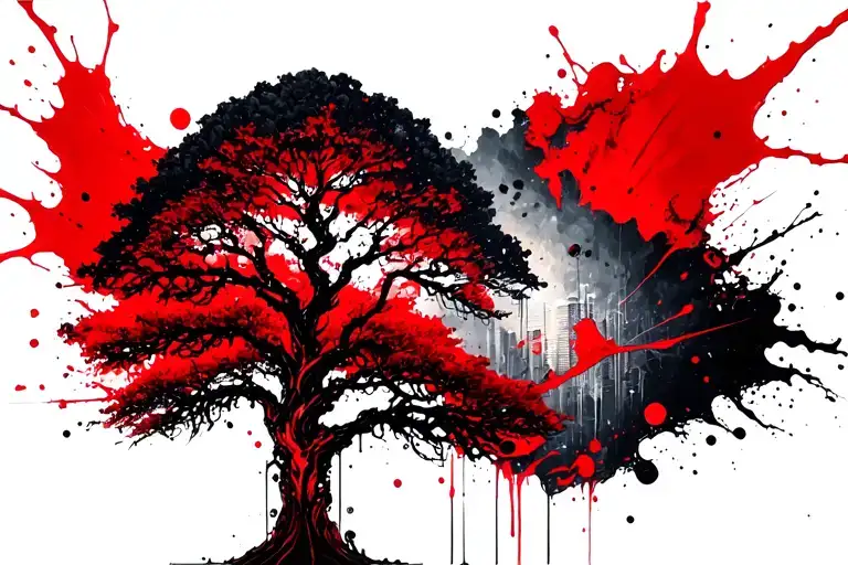 Cybernetic tree growing with a reverse biological tree tattoo design idea