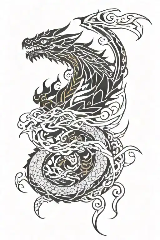 tribal fading into dragon tattoo design idea