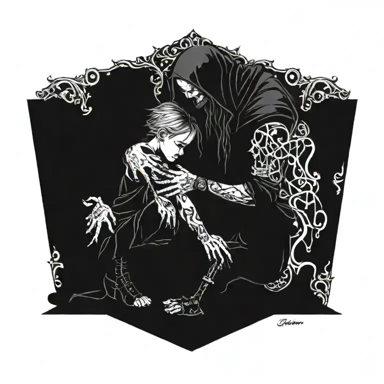 adult kneeling next to and comforting the inner child tattoo design idea