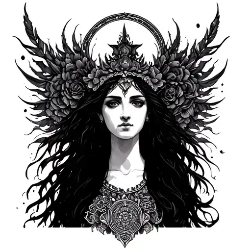 virgo goddess emerging tattoo design idea