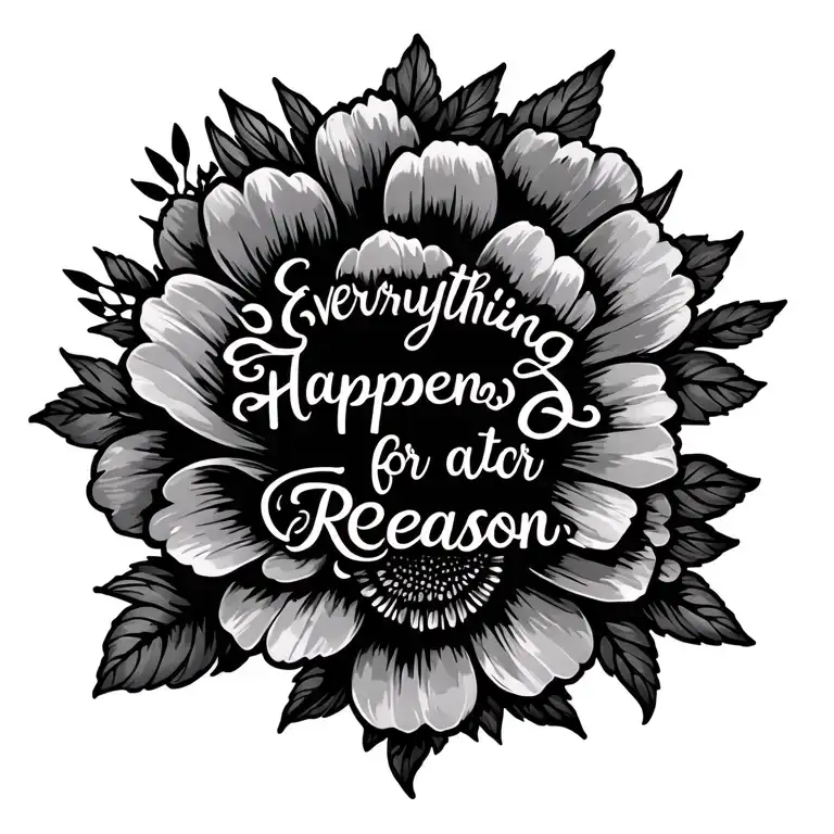 everything happens for a reason with flowers tattoo design idea