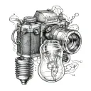 A light bulb with a camera inside, symbolizing inspiration and capturing ideas tattoo design idea