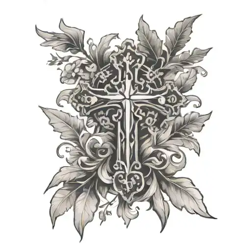 Christian cross, vertical: 19.11.1971, horizontal: foliage tattoo design idea
