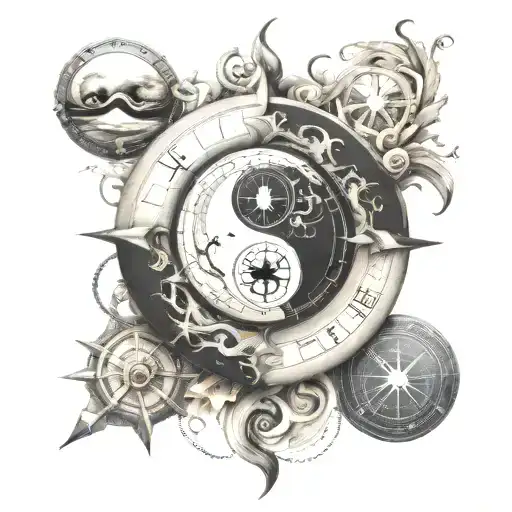 yin yang compass tattoo design idea