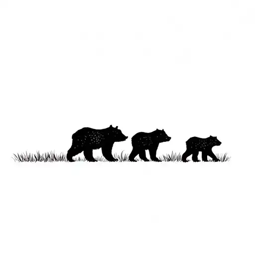 Mama bear with 2 cubs walking tattoo design idea