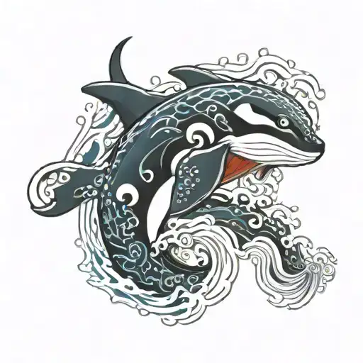 uzumaki spiral with orcas swimming tattoo design idea