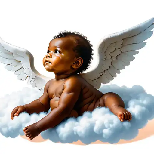 african baby Cherub lying on a cloud tattoo design idea