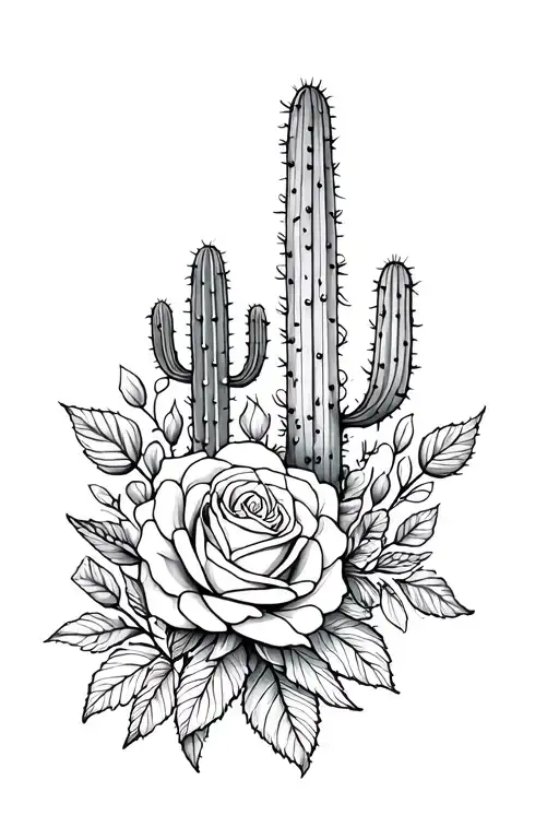 floral roses and cactuses sleeve forearm tattoo design idea