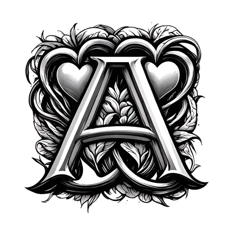 letter A with heart and infinity symbol tattoo design idea