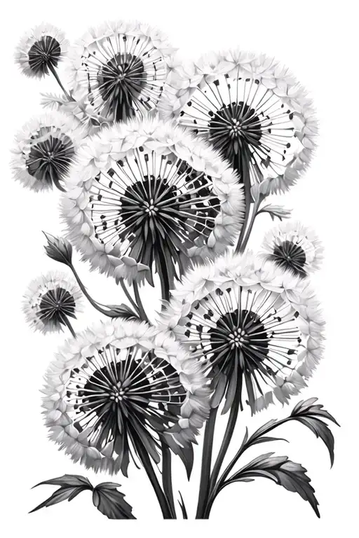 Birth flowers October, July, May, August, February, March, April, June November. Petal of dandelions tattoo design idea