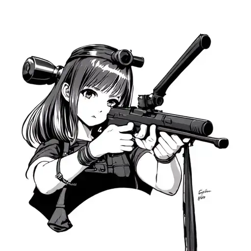 anime girl with a sniper aiming tattoo design idea