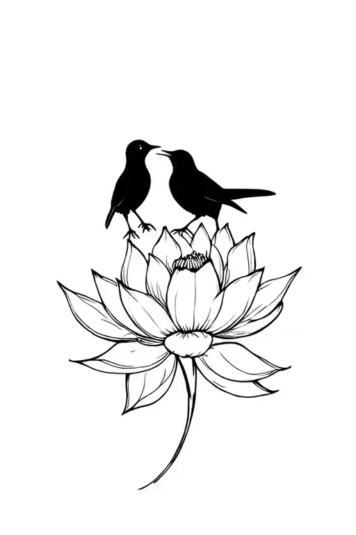 Blackbird and lotus flower tattoo design idea