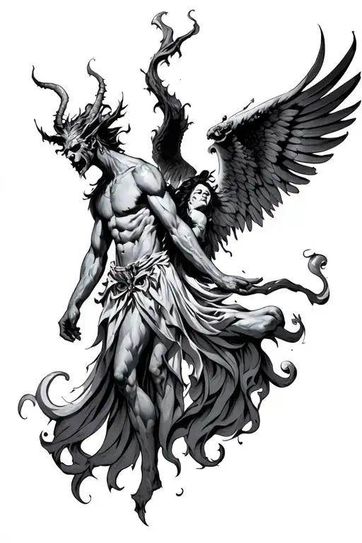 demon vs demonic angel tattoo design idea