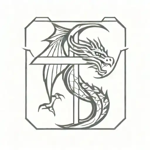 small cross with Aztec dragon wrapped tattoo design idea