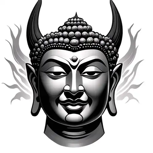 Buddha Face, Japanese Demon Mask tattoo design idea