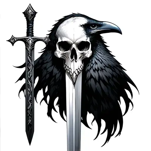 morrigan goddess raven skull sword tattoo design idea
