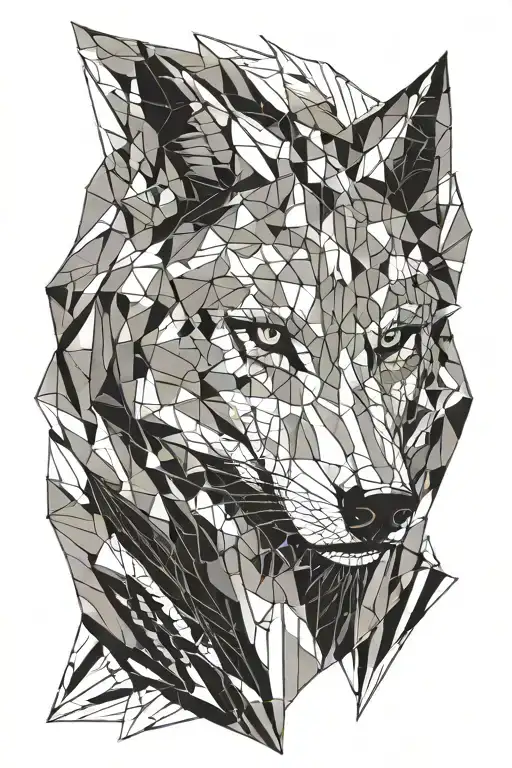 1. flat lines only 2. Wolf in full-face - Wolf is presented symmetrically, with front view3. Geometric style tattoo design idea