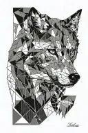 1. flat lines only 2. Wolf in full-face - Wolf is presented symmetrically, with front view3. Geometric style tattoo design idea