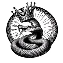 Sexy snake wearing a crown and eating "let them" with a sun in the background tattoo design idea