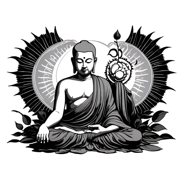 four armed Buddhist monk meditating tattoo design idea