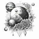 Geometric tattoo, with planets of the solar system, flowers, something mystical tattoo design idea
