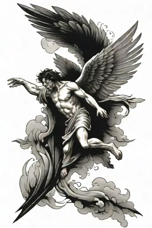angel falling Icarus tattoo design idea