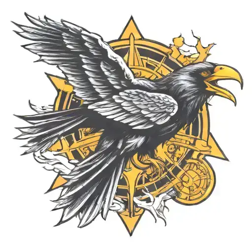 lightning raven compas tattoo design idea